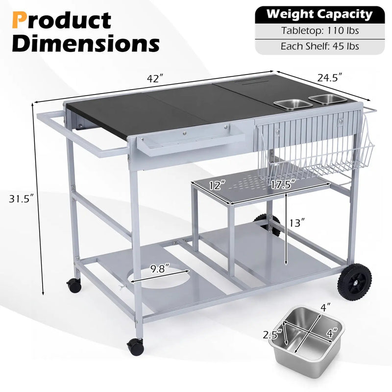 Movable Grill Table with 2 Spice Containers and Station for Backyard and BBQ by DirectDeals
