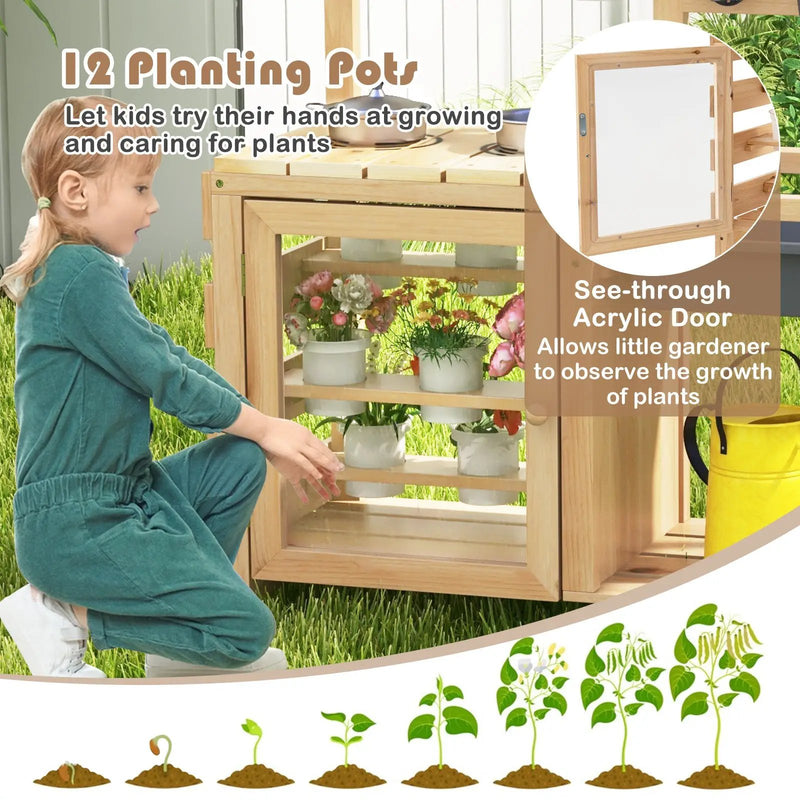Mud Kitchen Playset with Sink and Plants Observation Room-Natural by DirectDeals