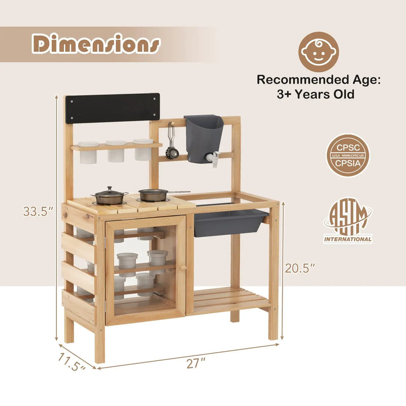 Mud Kitchen Playset with Sink and Plants Observation Room-Natural by DirectDeals