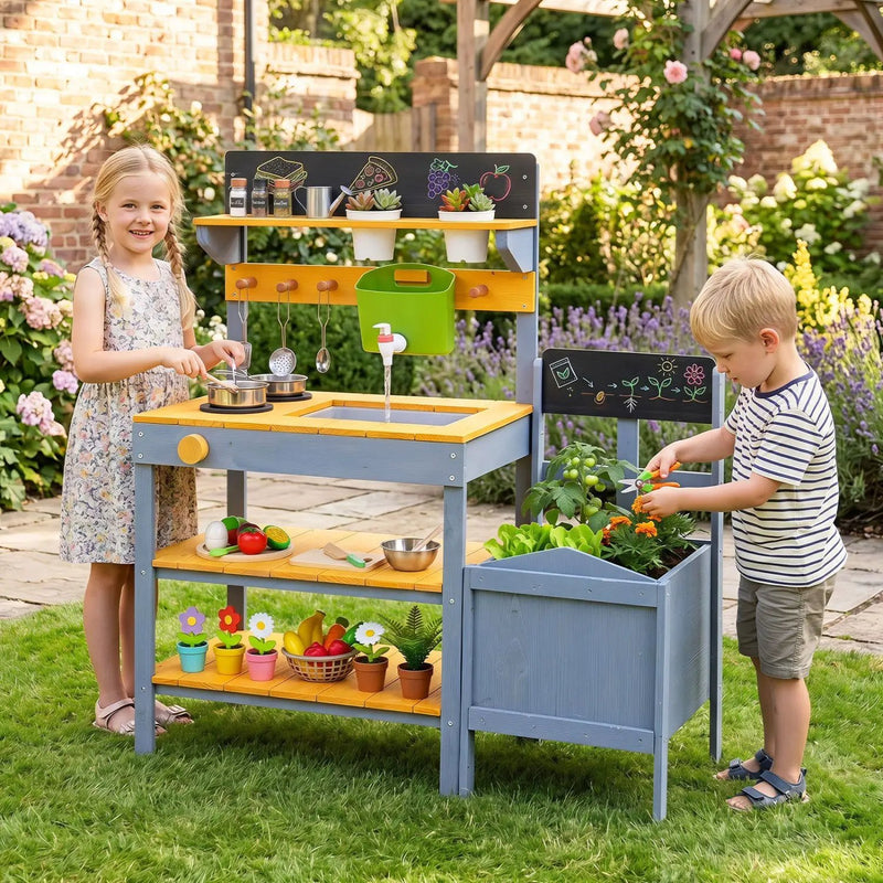 Mud Kitchen Play Set with Running Water and Dual Burners by DirectDeals