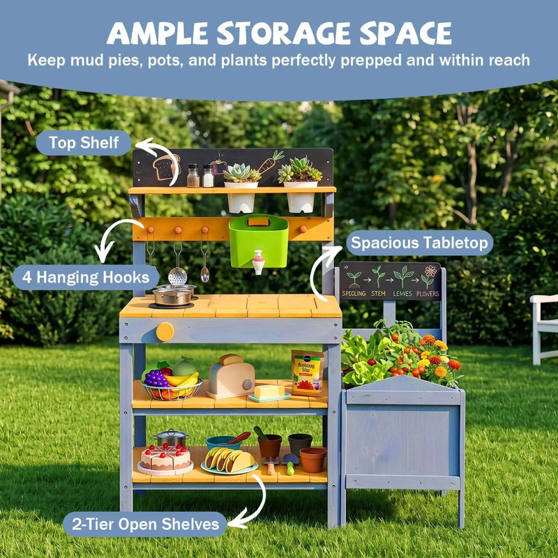 Mud Kitchen Play Set with Running Water and Dual Burners by DirectDeals