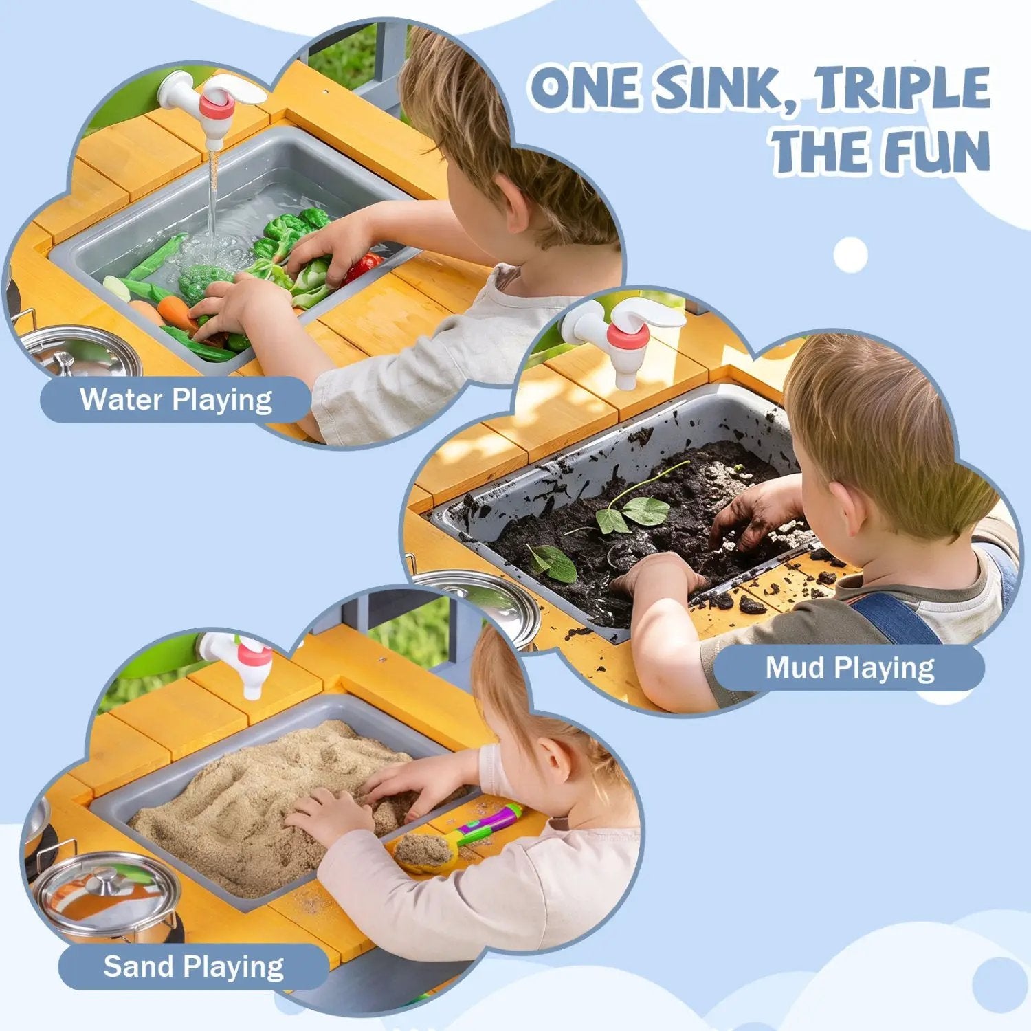 Mud Kitchen Play Set with Running Water and Dual Burners by DirectDeals