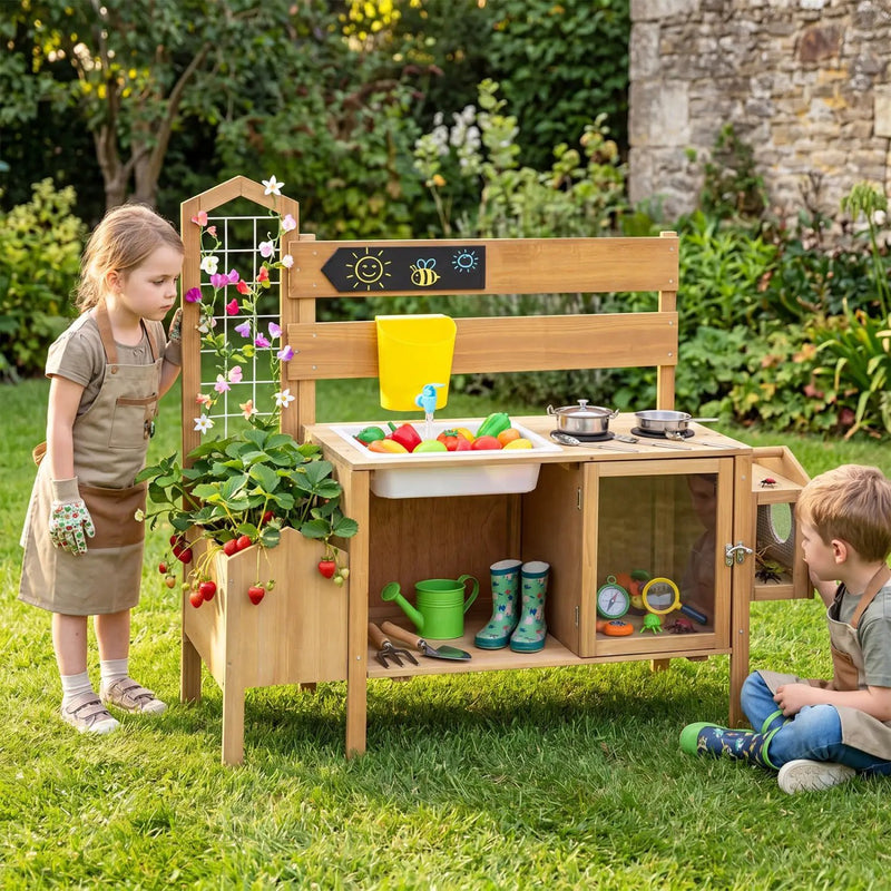 Wooden Mud Kitchen for Kids with Detachable Bird Cage by DirectDeals