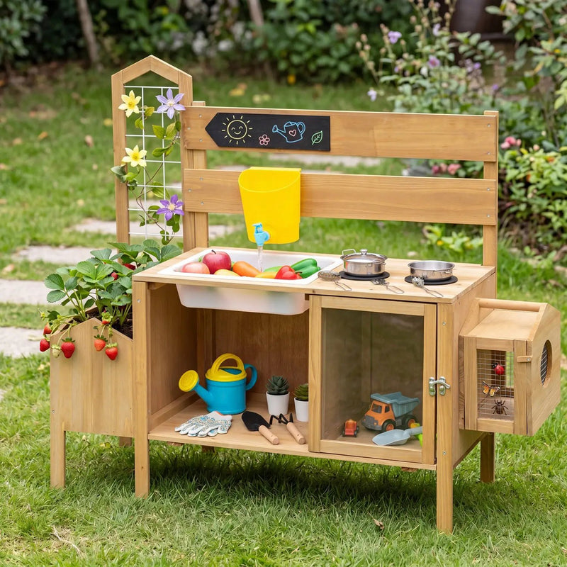 Wooden Mud Kitchen for Kids with Detachable Bird Cage by DirectDeals