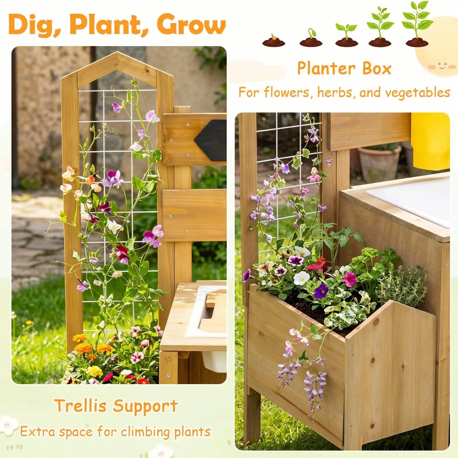 Wooden Mud Kitchen for Kids with Detachable Bird Cage by DirectDeals