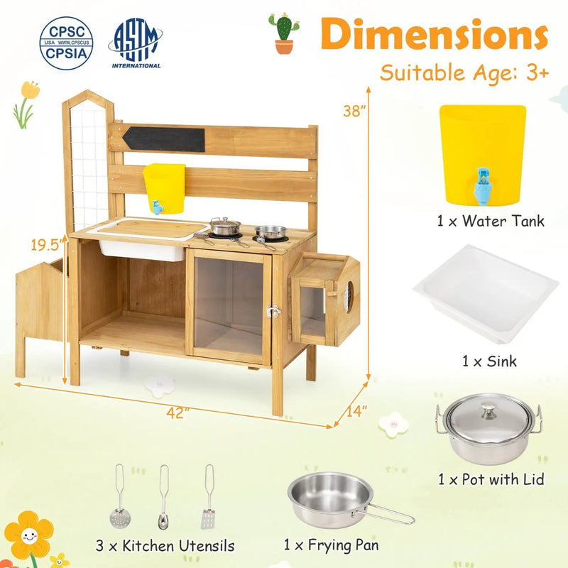 Wooden Mud Kitchen for Kids with Detachable Bird Cage by DirectDeals