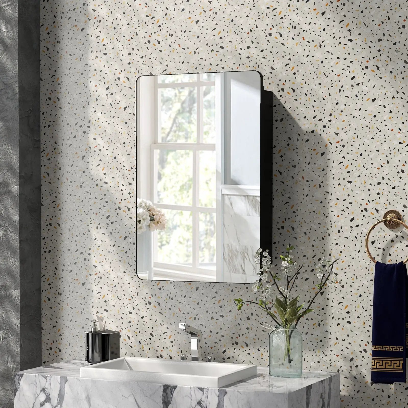 20 x30 Inch Multi-Functional Bathroom Mirror Cabinet with Adjustable Shelves-Black by DirectDeals