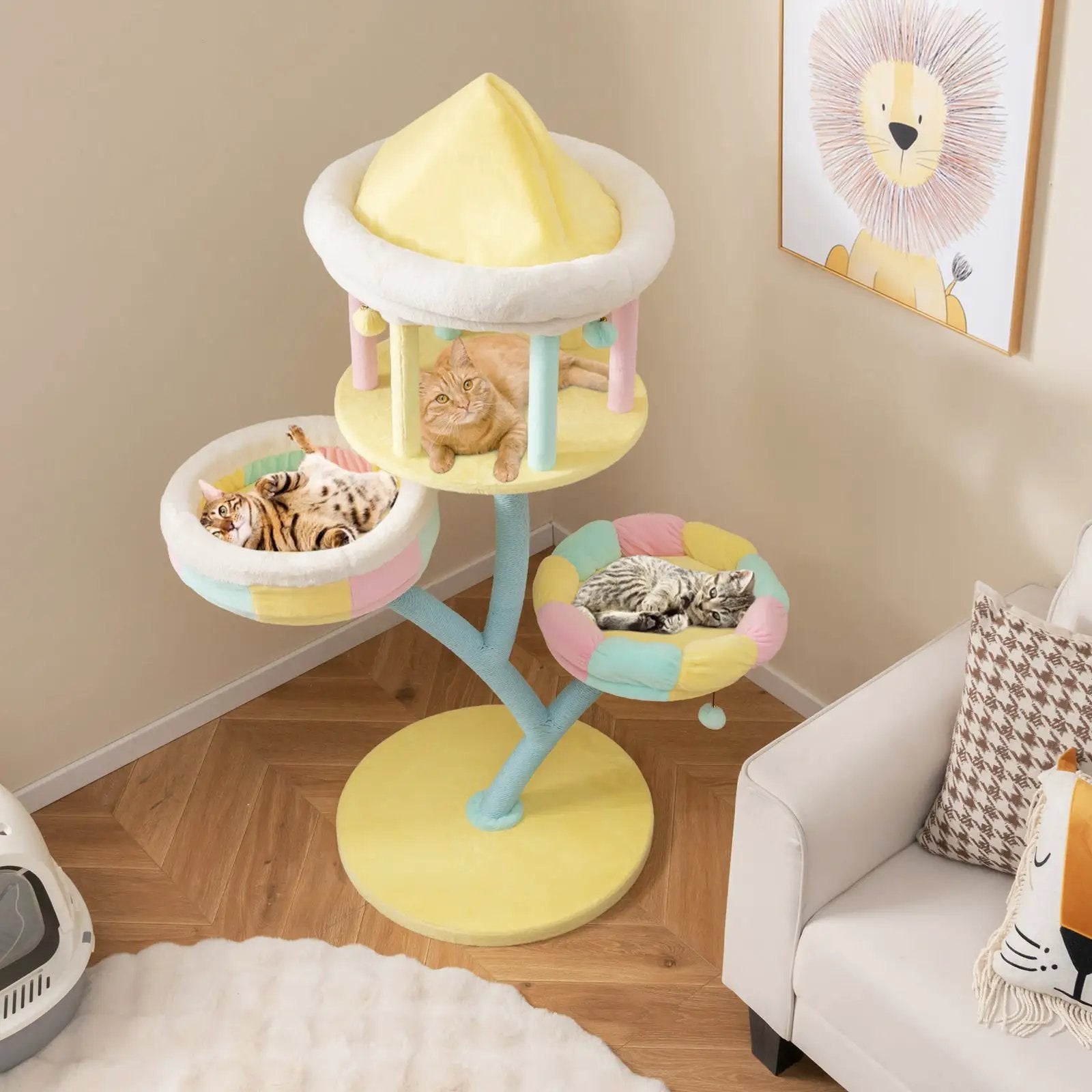 Multi-Layer Cat Tree with 2 Removable Perches Scratching Posts-Color by DirectDeals