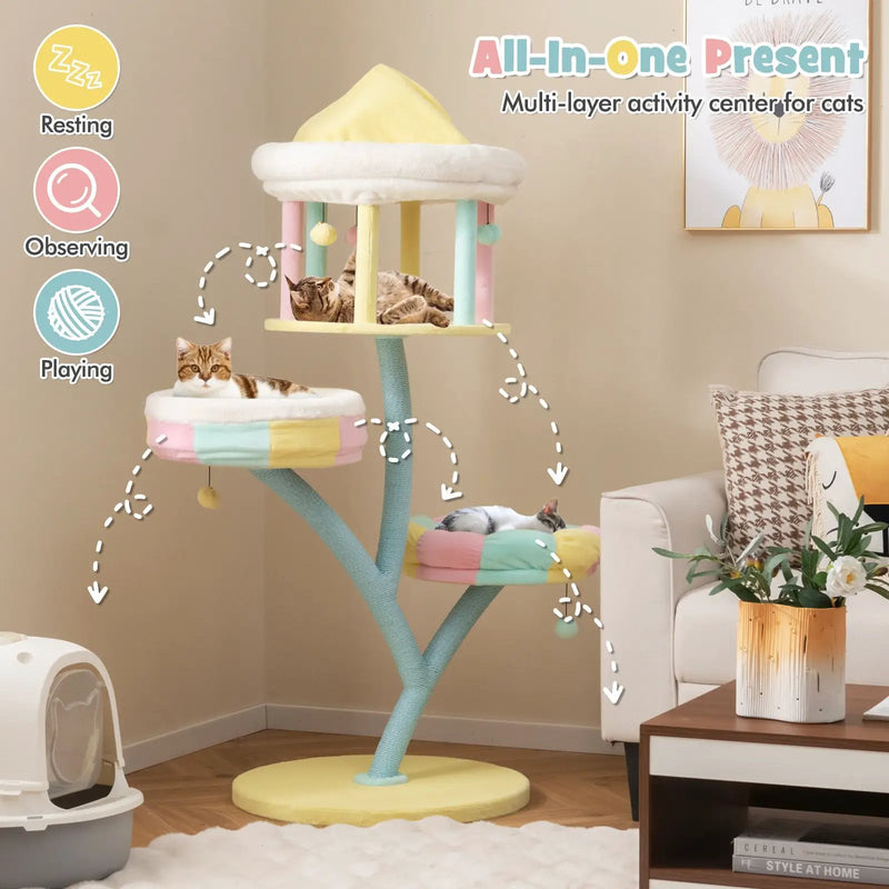 Multi-Layer Cat Tree with 2 Removable Perches Scratching Posts-Color by DirectDeals