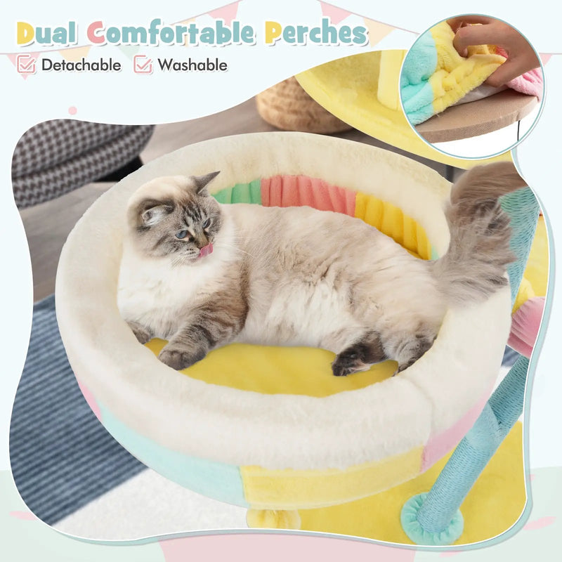 Multi-Layer Cat Tree with 2 Removable Perches Scratching Posts-Color by DirectDeals
