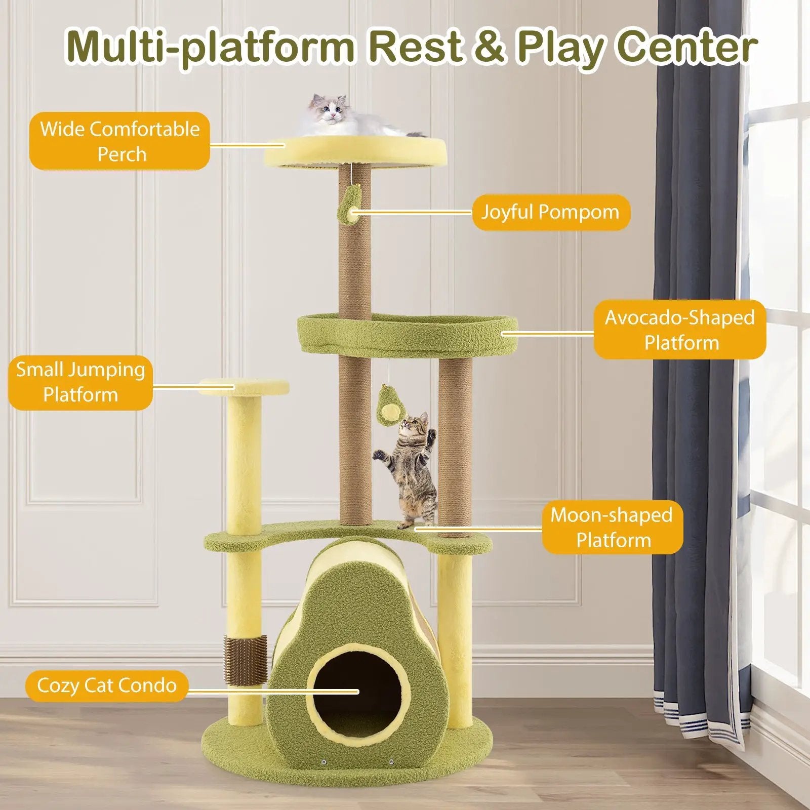 Freestanding Multi-level Avocado Cat Tower with Private Condo-Green by DirectDeals
