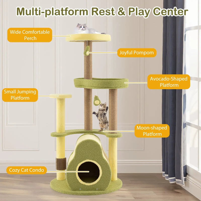 Freestanding Multi-level Avocado Cat Tower with Private Condo-Green by DirectDeals