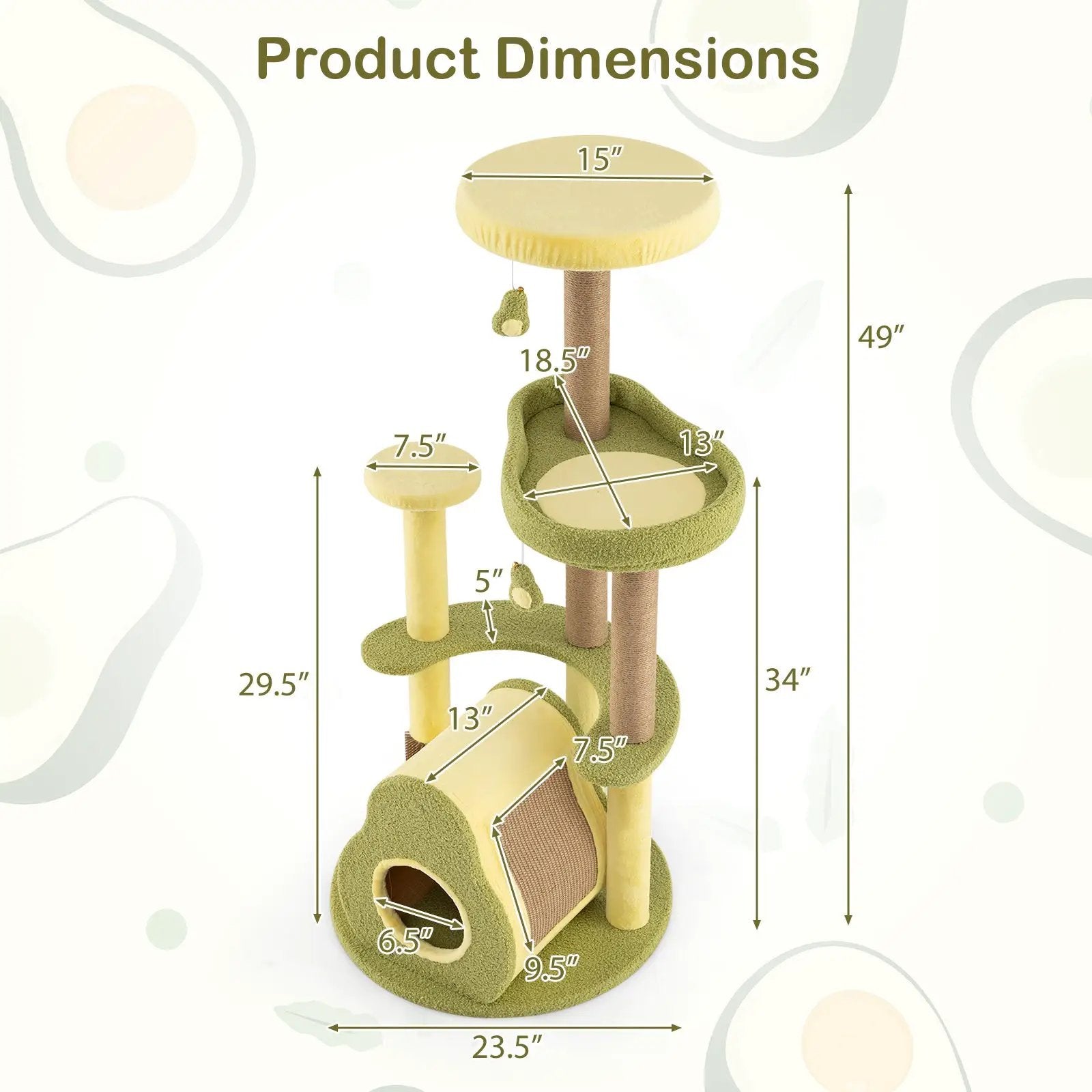 Freestanding Multi-level Avocado Cat Tower with Private Condo-Green by DirectDeals