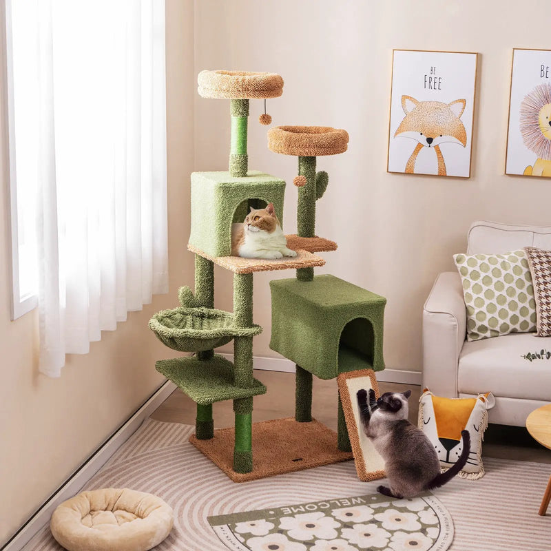Multi-level Cactus Cat Tree with Scratching Posts Ladder Double Condos and Toys Bed-Green by DirectDeals