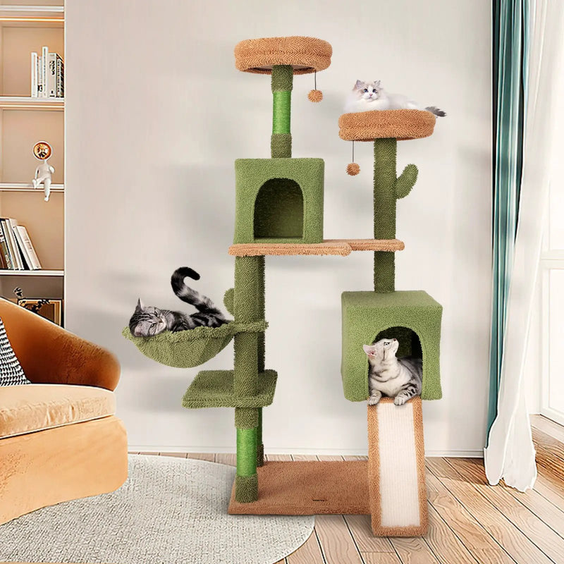 Multi-level Cactus Cat Tree with Scratching Posts Ladder Double Condos and Toys Bed-Green by DirectDeals