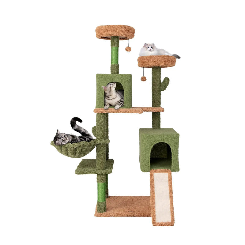 Multi-level Cactus Cat Tree with Scratching Posts Ladder Double Condos and Toys Bed-Green by DirectDeals