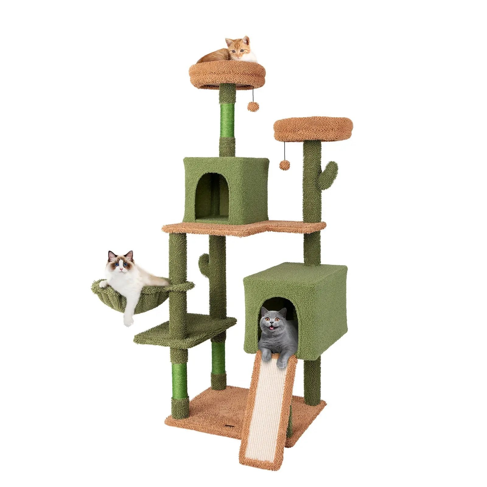 Multi-level Cactus Cat Tree with Scratching Posts Ladder Double Condos and Toys Bed-Green by DirectDeals