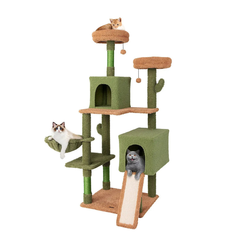Multi-level Cactus Cat Tree with Scratching Posts Ladder Double Condos and Toys Bed-Green by DirectDeals