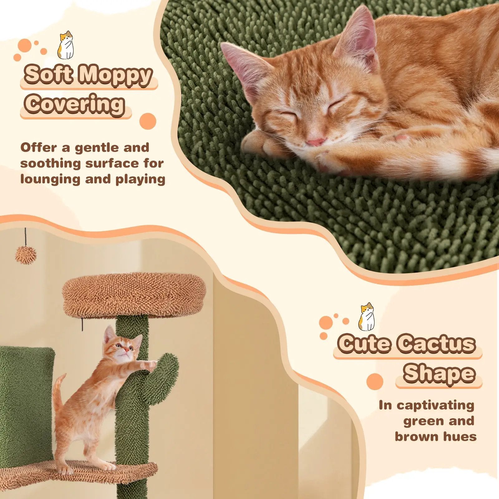 Multi-level Cactus Cat Tree with Scratching Posts Ladder Double Condos and Toys Bed-Green by DirectDeals