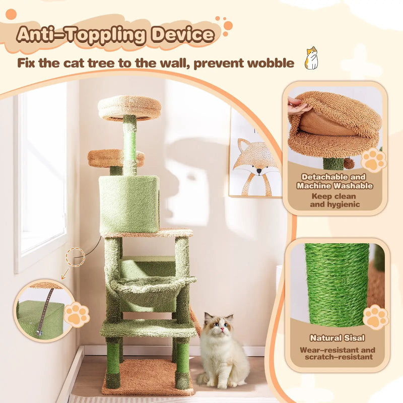 Multi-level Cactus Cat Tree with Scratching Posts Ladder Double Condos and Toys Bed-Green by DirectDeals