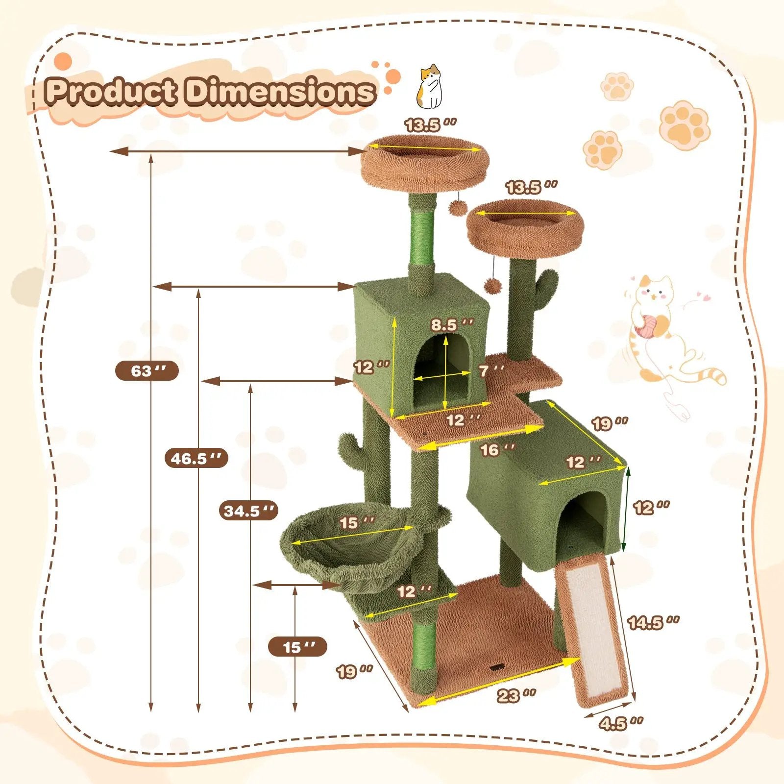 Multi-level Cactus Cat Tree with Scratching Posts Ladder Double Condos and Toys Bed-Green by DirectDeals