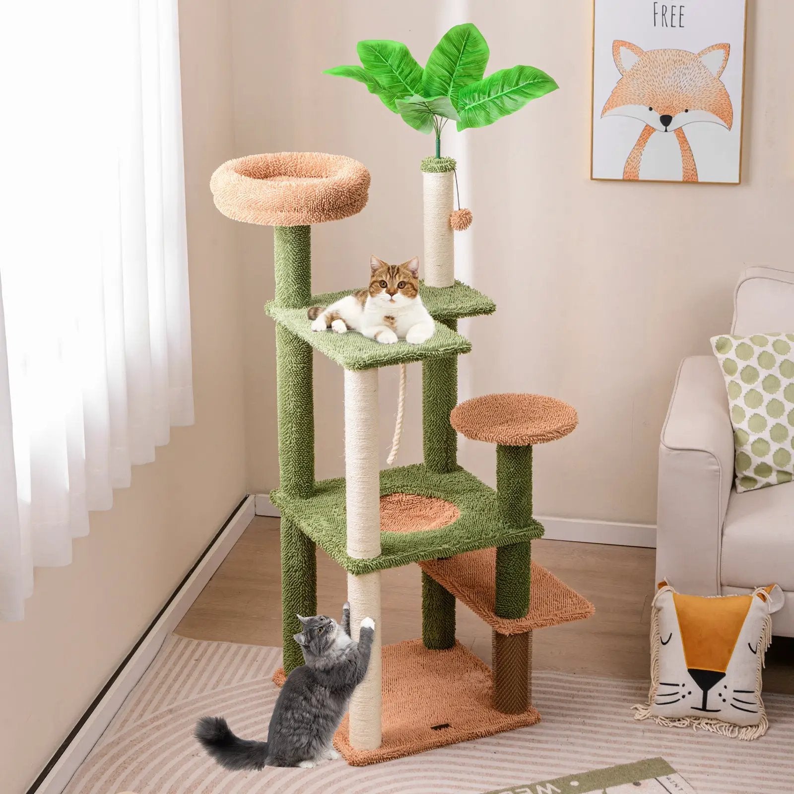 Multilevel Cat Tree with Scratching Posts and Rope Plush Perch Toy Bed-Green by DirectDeals
