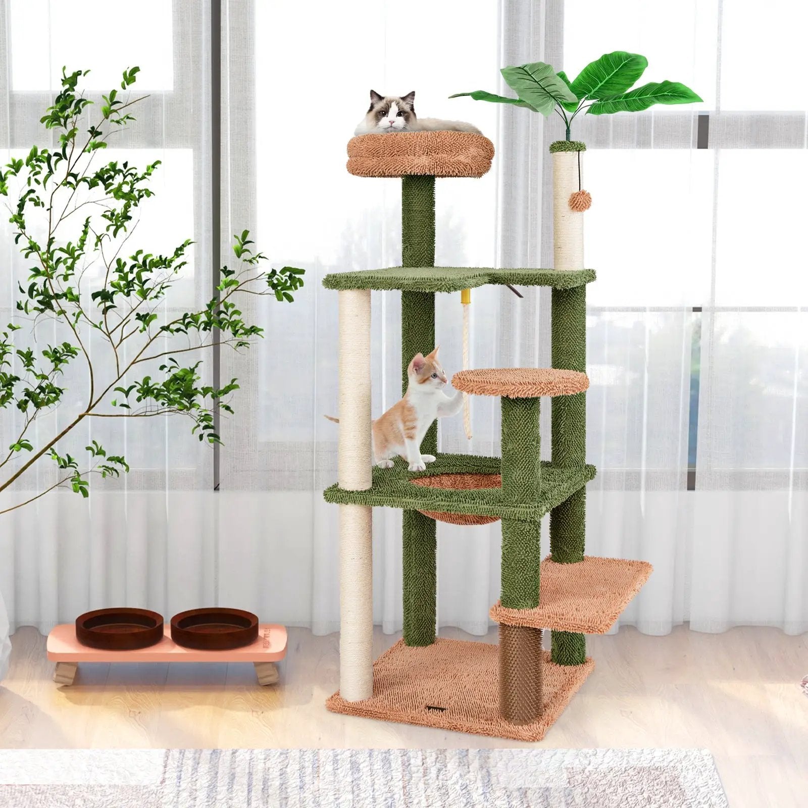 Multilevel Cat Tree with Scratching Posts and Rope Plush Perch Toy Bed-Green by DirectDeals
