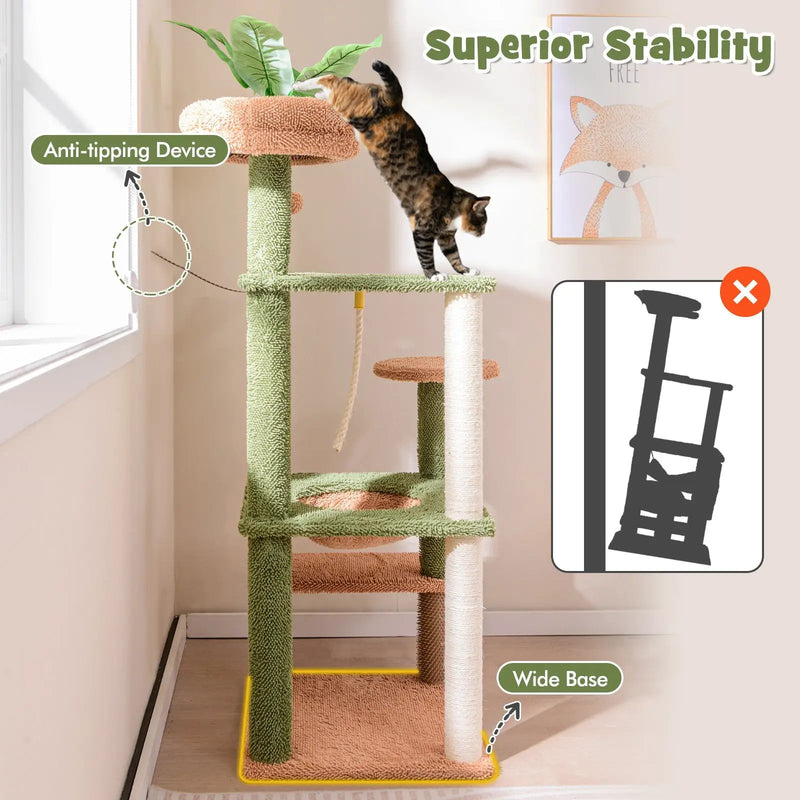 Multilevel Cat Tree with Scratching Posts and Rope Plush Perch Toy Bed-Green by DirectDeals
