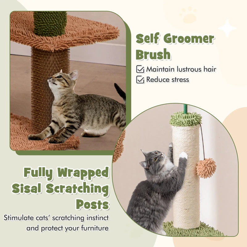 Multilevel Cat Tree with Scratching Posts and Rope Plush Perch Toy Bed-Green by DirectDeals