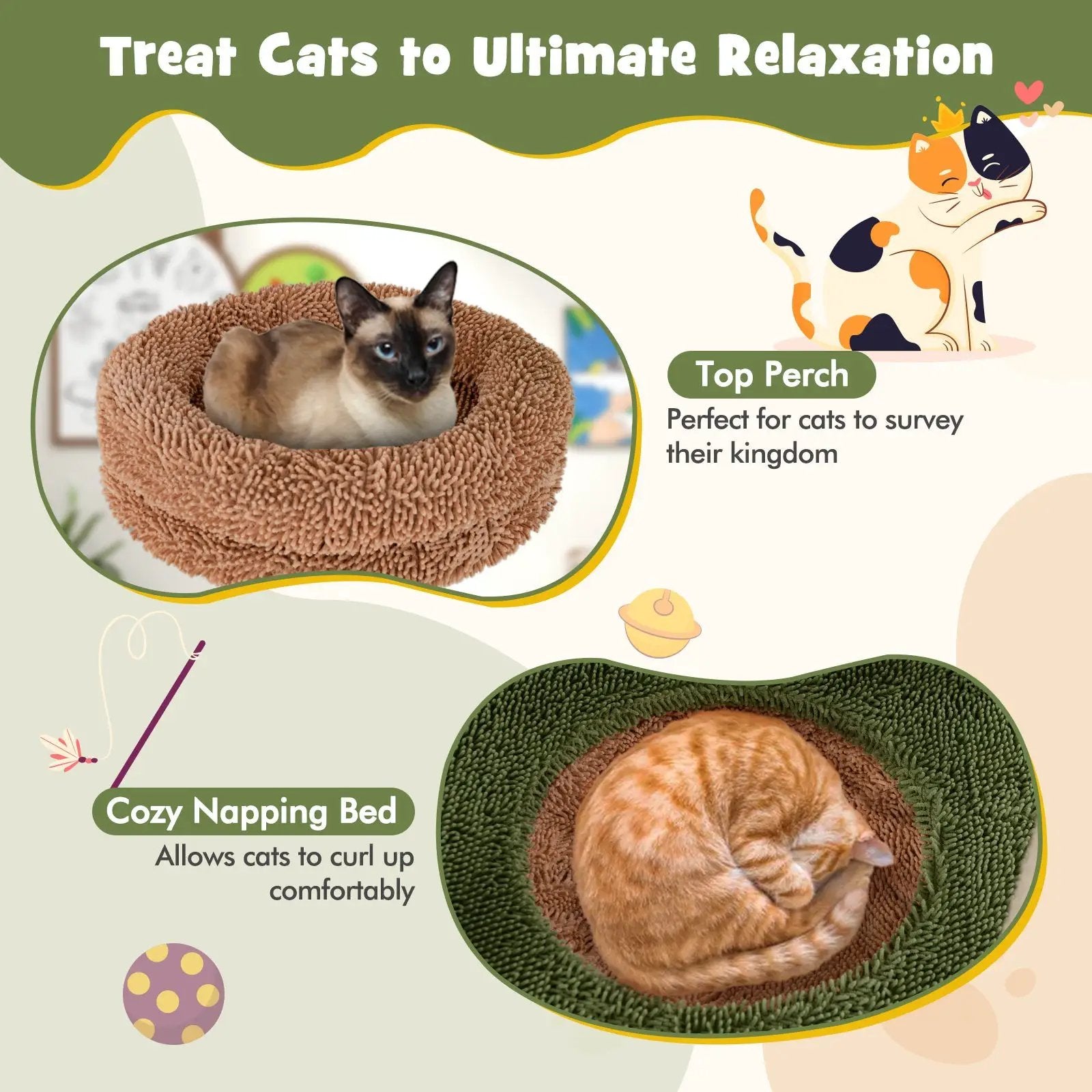 Multilevel Cat Tree with Scratching Posts and Rope Plush Perch Toy Bed-Green by DirectDeals