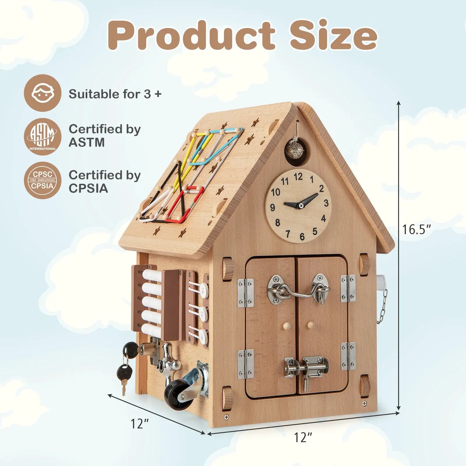 Multi-purpose Busy House with Sensory Games and Interior Storage Space by DirectDeals