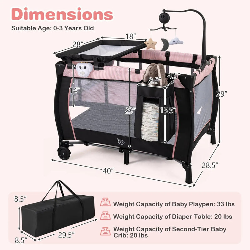 Baby Playpen with Changing Table and Bassinet - Pink by DirectDeals