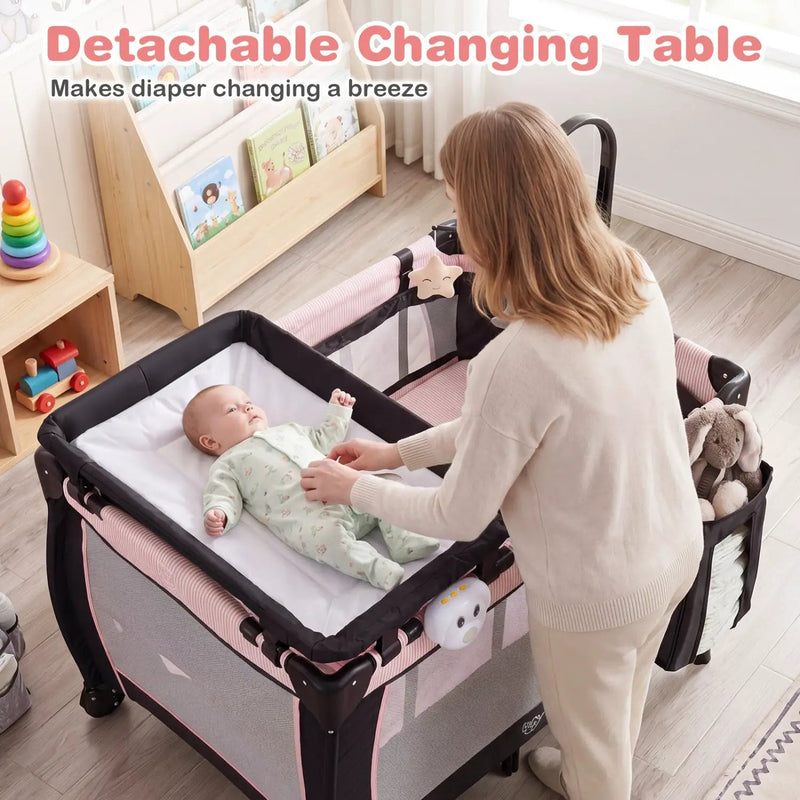 Baby Playpen with Changing Table and Bassinet - Pink by DirectDeals