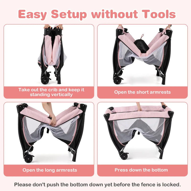 Baby Playpen with Changing Table and Bassinet - Pink by DirectDeals