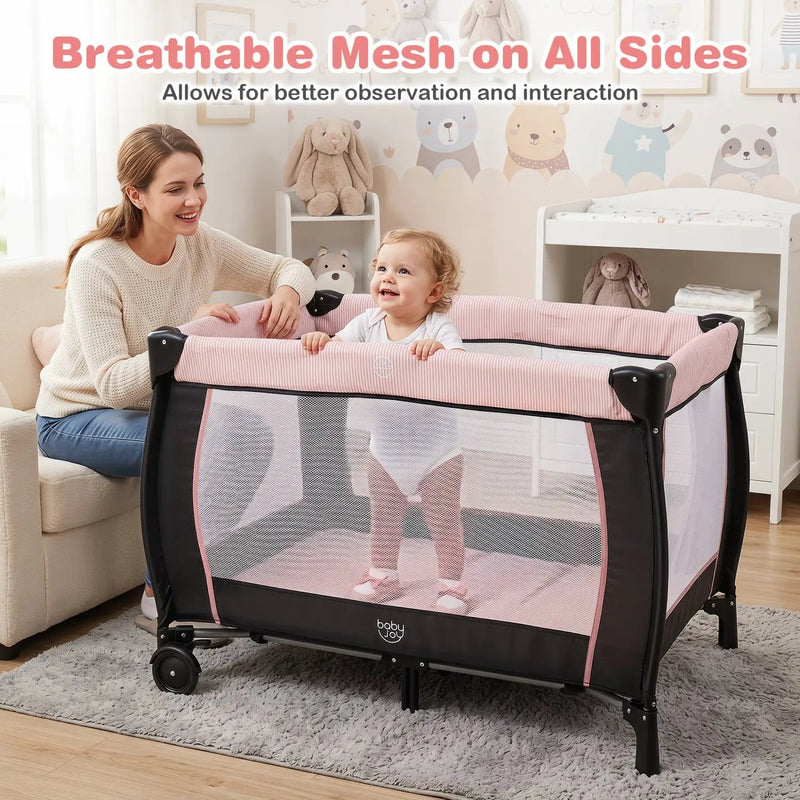 Baby Playpen with Changing Table and Bassinet - Pink by DirectDeals