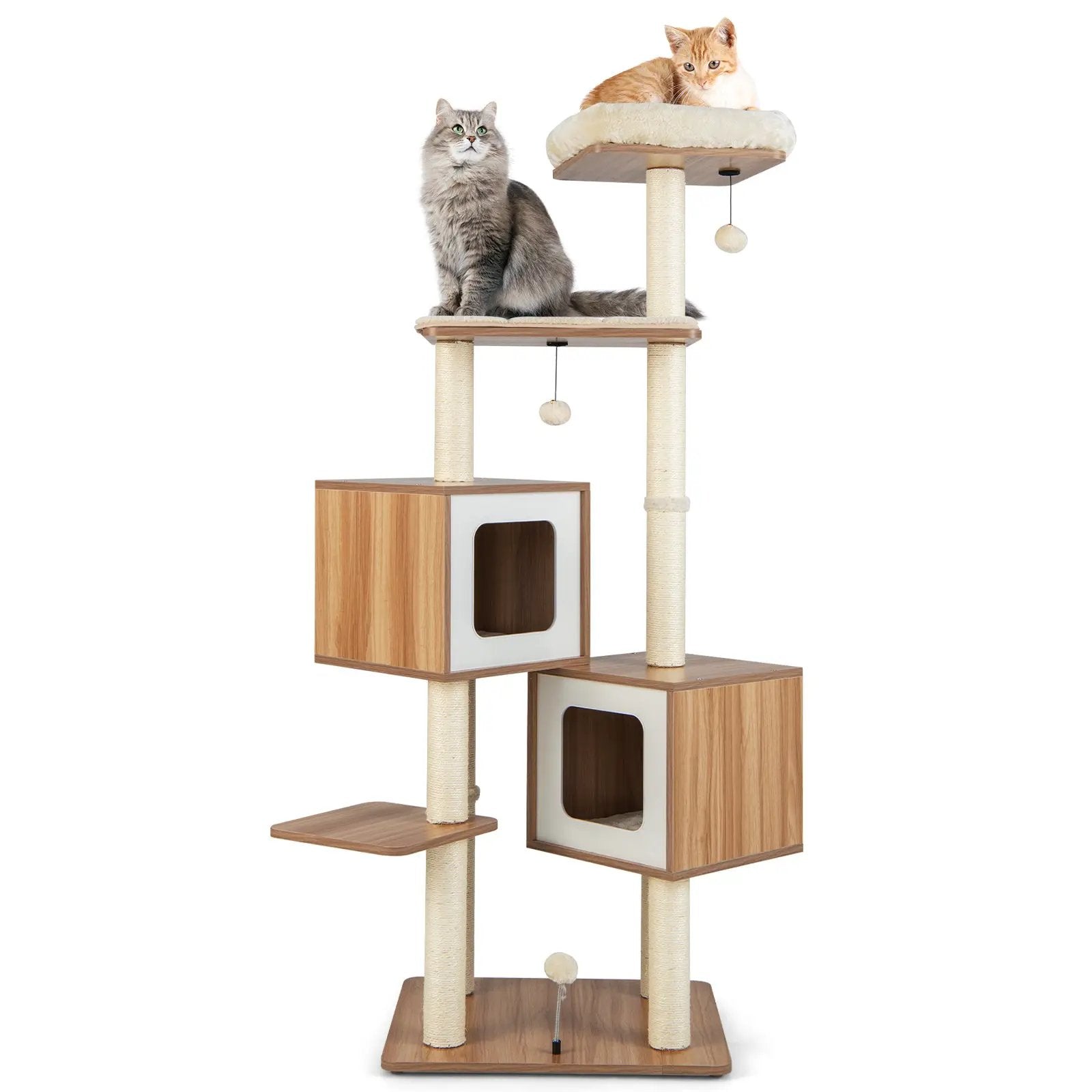 Modern Wooden Cat Tree with Perch Condos and Washable Cushions-Natural by DirectDeals