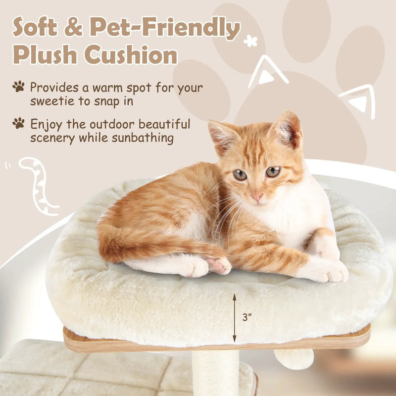 Modern Wooden Cat Tree with Perch Condos and Washable Cushions-Natural by DirectDeals