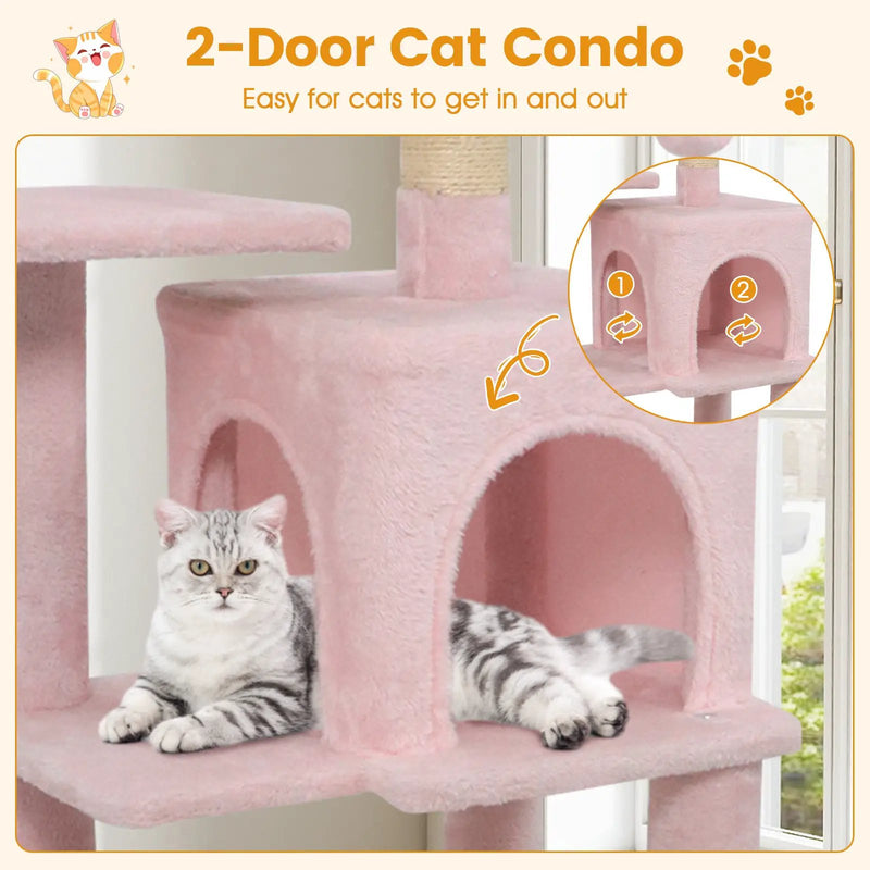 Multi-Level Cat Tower with 2-Door Condo and Padded Top Perch by DirectDeals