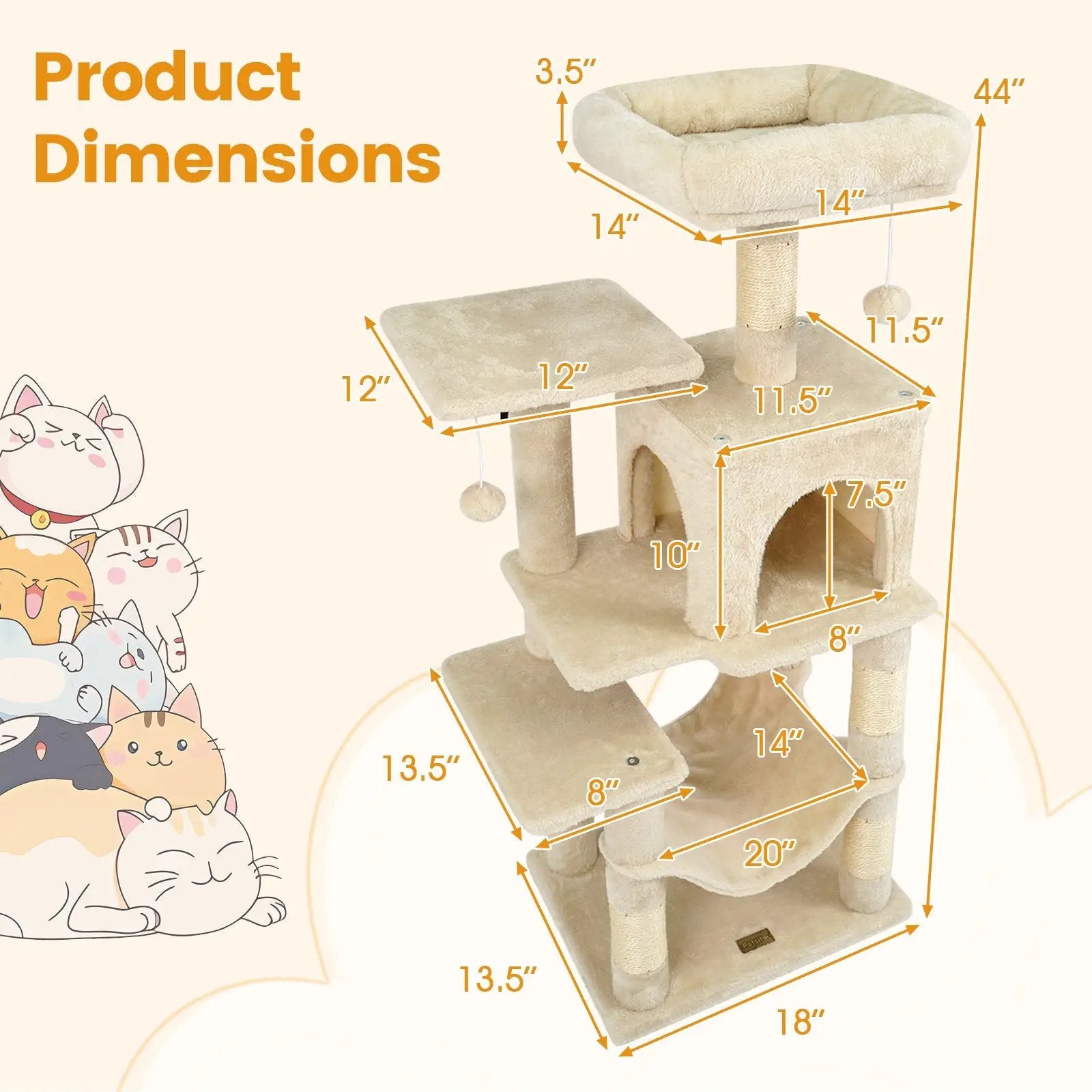 Multi-Level Cat Tower with 2-Door Condo and Padded Top Perch by DirectDeals