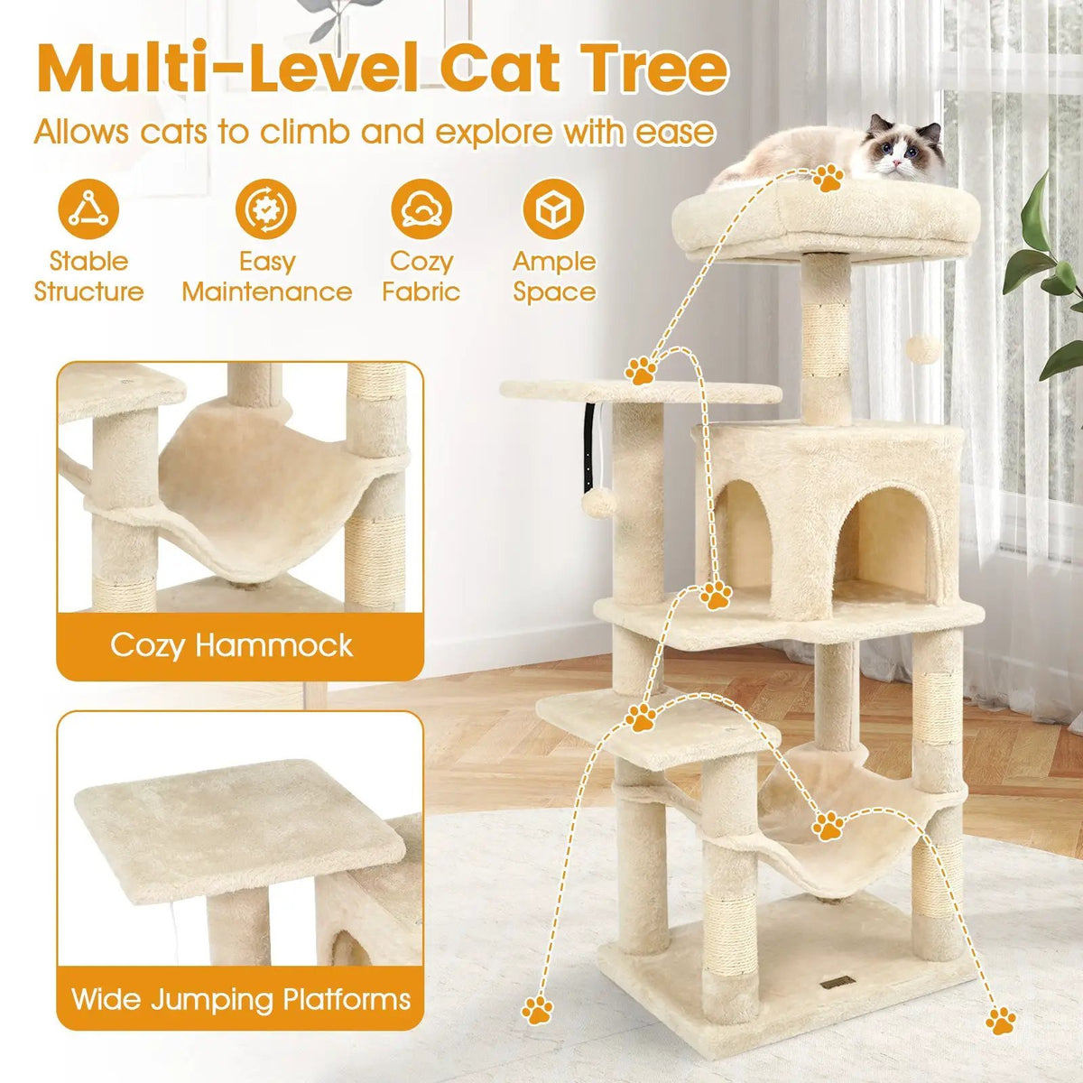 Multi-Level Cat Tower with 2-Door Condo and Padded Top Perch by DirectDeals