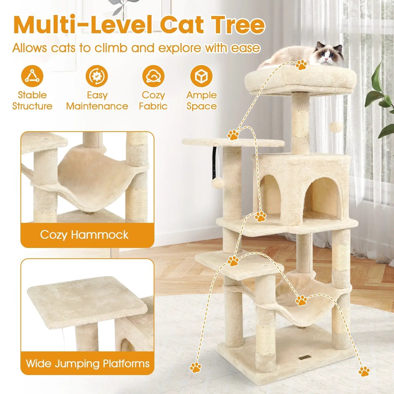 Multi-Level Cat Tower with 2-Door Condo and Padded Top Perch by DirectDeals