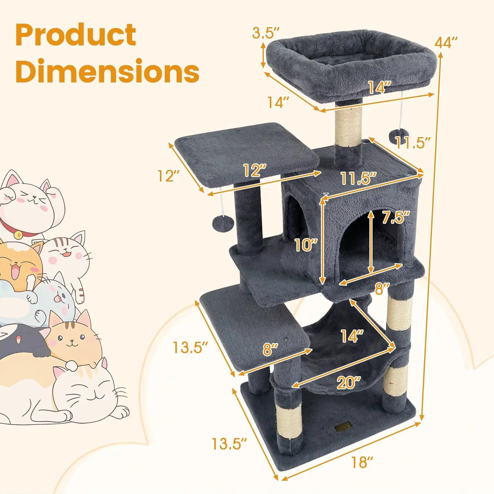 Multi-Level Cat Tower with 2-Door Condo and Padded Top Perch by DirectDeals