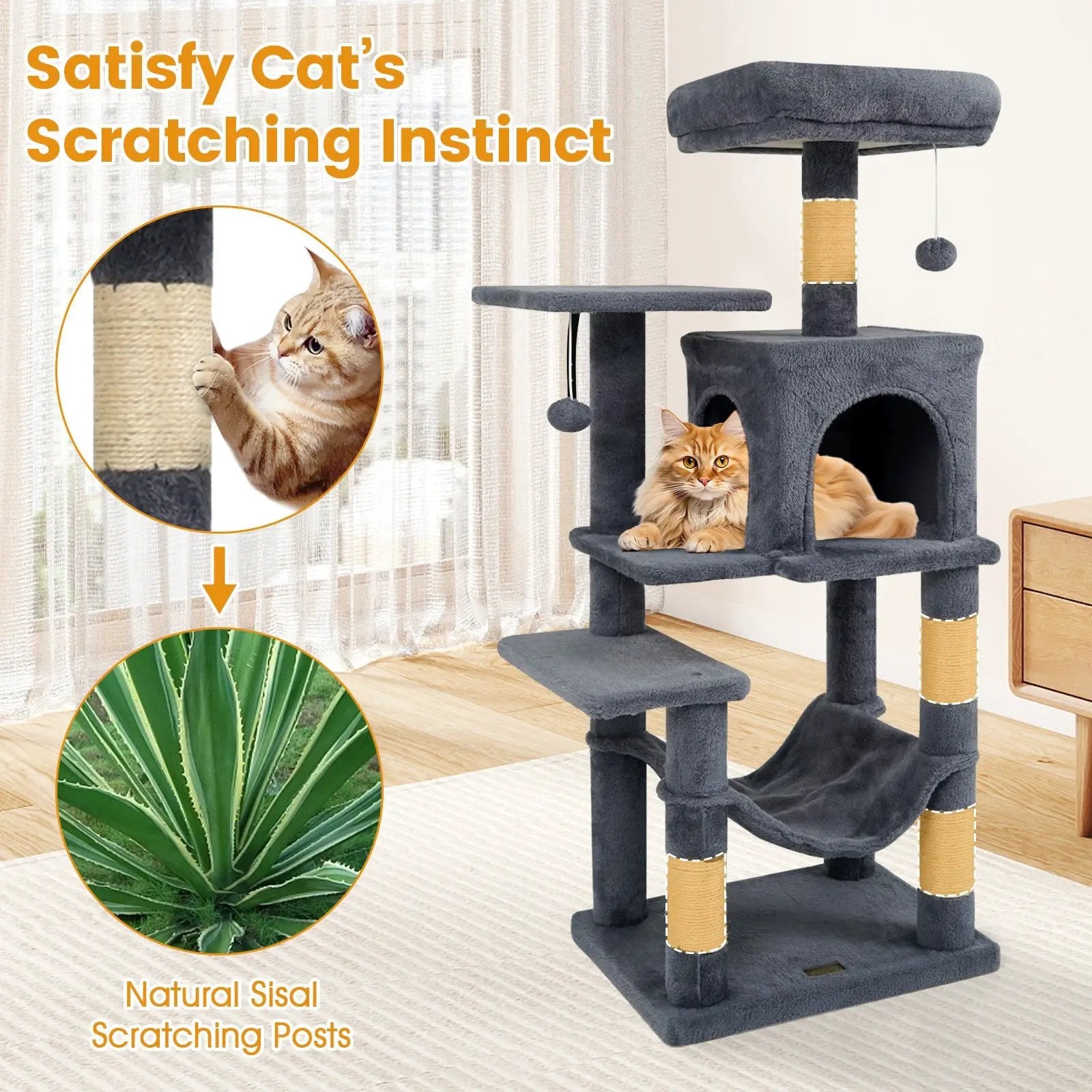 Multi-Level Cat Tower with 2-Door Condo and Padded Top Perch by DirectDeals