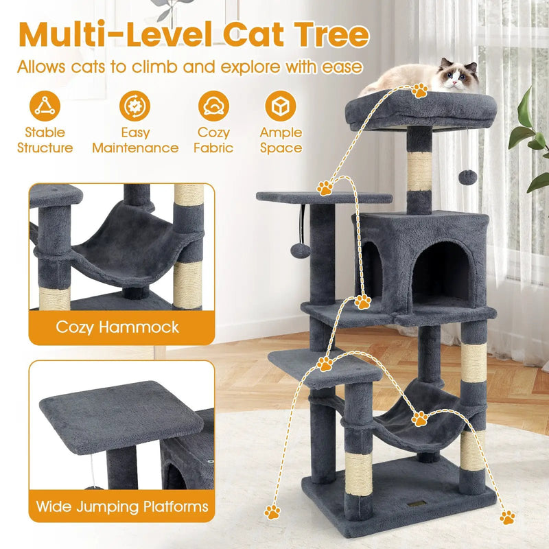 Multi-Level Cat Tower with 2-Door Condo and Padded Top Perch by DirectDeals