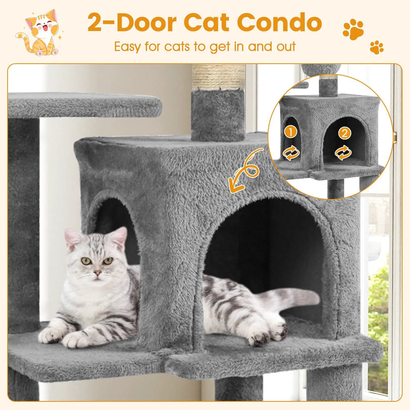 Multi-Level Cat Tower with 2-Door Condo and Padded Top Perch by DirectDeals
