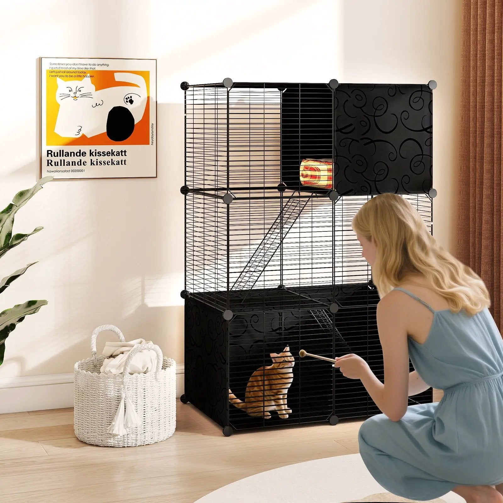 Multi-Level Cat Tower with 2-Door Condo and Hammock-Black by DirectDeals