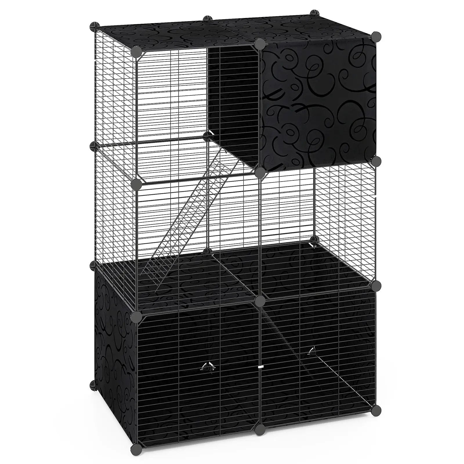 Multi-Level Cat Tower with 2-Door Condo and Hammock-Black by DirectDeals