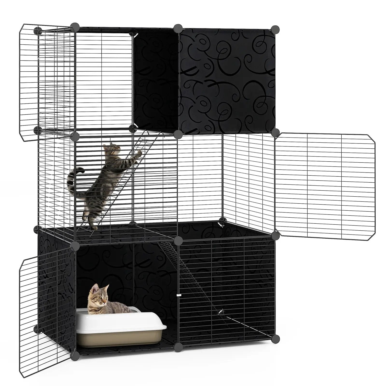 Multi-Level Cat Tower with 2-Door Condo and Hammock-Black by DirectDeals