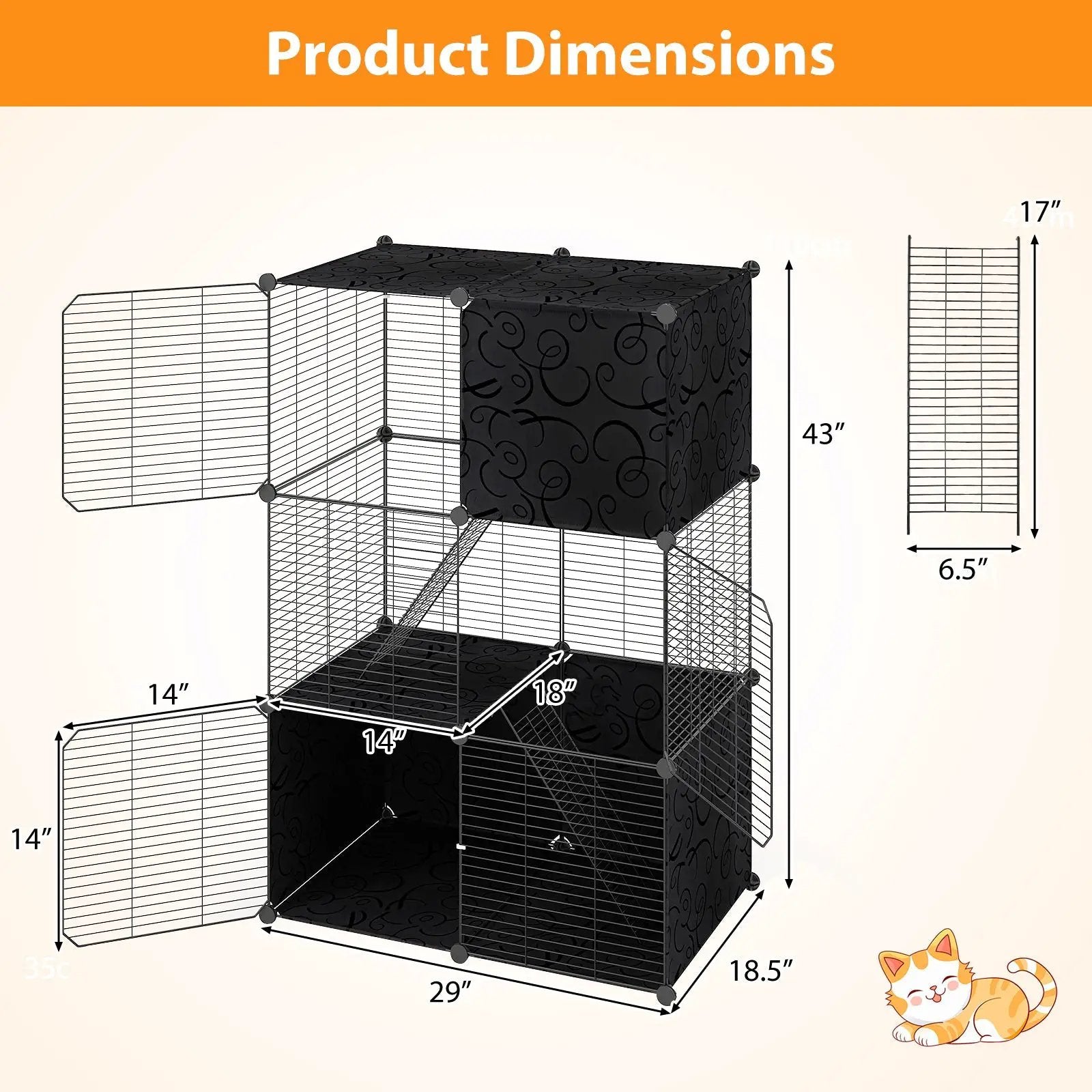 Multi-Level Cat Tower with 2-Door Condo and Hammock-Black by DirectDeals