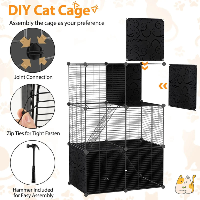 Multi-Level Cat Tower with 2-Door Condo and Hammock-Black by DirectDeals
